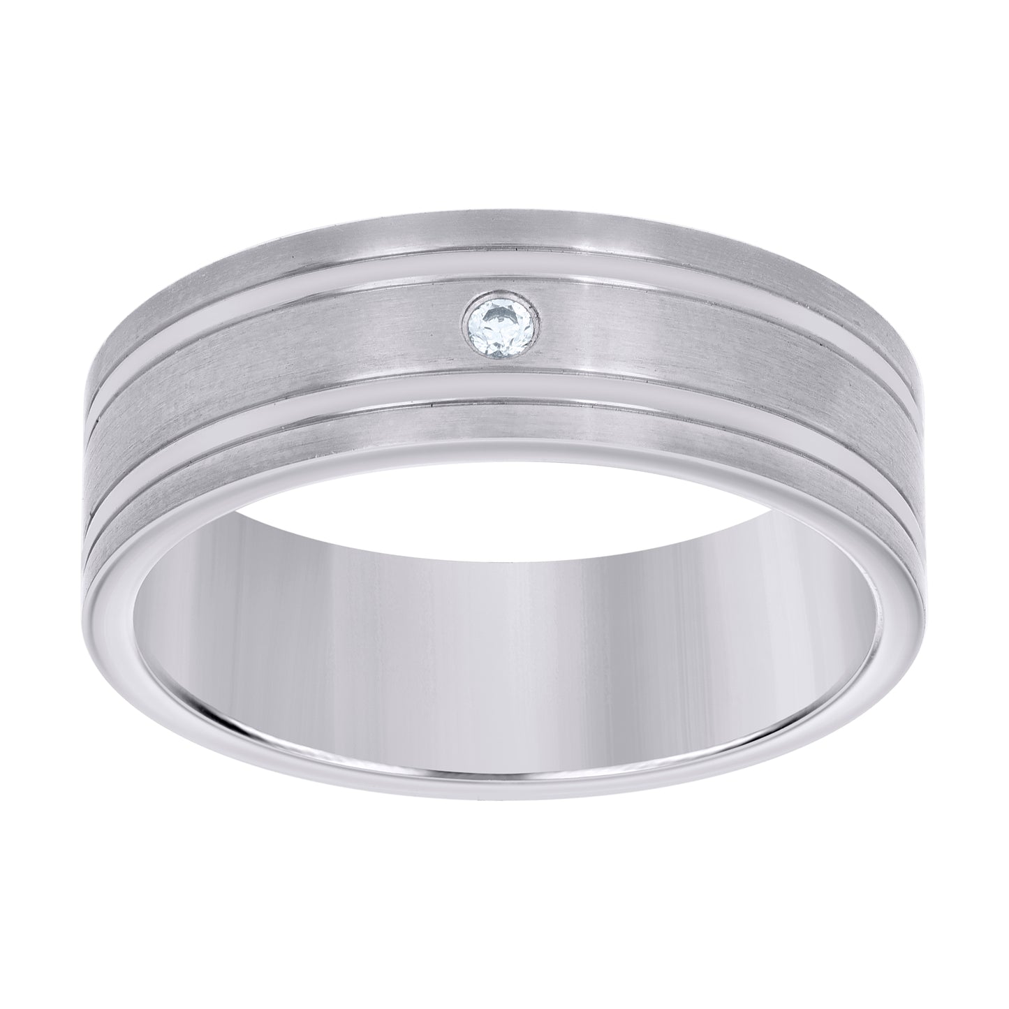 Stainless Steel Mens Cubic Zirconia Double Grooved Brushed Comfort-Fit Fashion Bridal Anniversary Wedding Engagement Band Ring