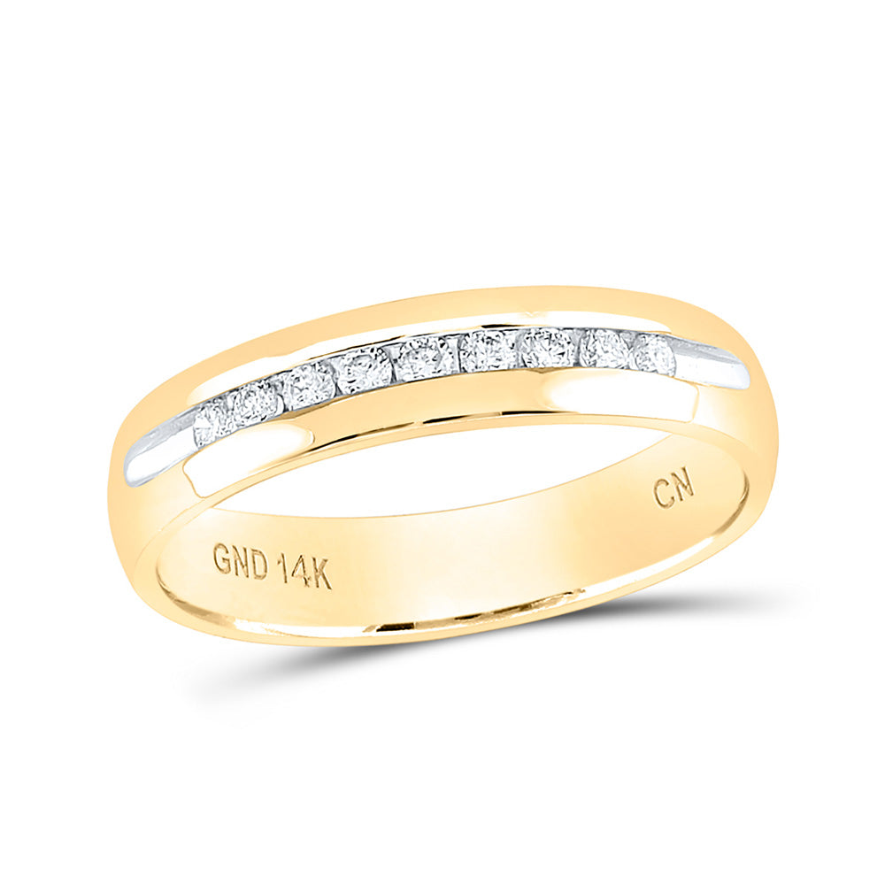 14K Yellow Gold Mens Round Diamond Single-row Channel-set Wedding Band Ring 1/4 Cttw, Mens Size: 7-13