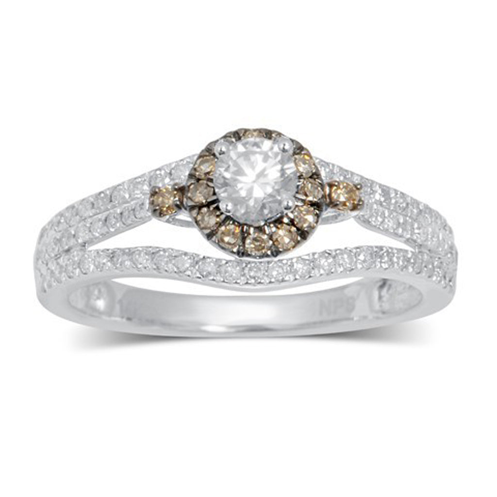 10K White Gold 0.72 Cttw Brown & White Diamond Ladies Round Ring