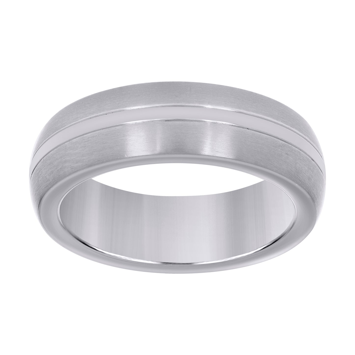 Stainless Steel Mens Center Grooved Sides Brushed Sizes 7 - 14 Comfort-Fit Fashion Bridal Anniversary Wedding Engagement Band Ring