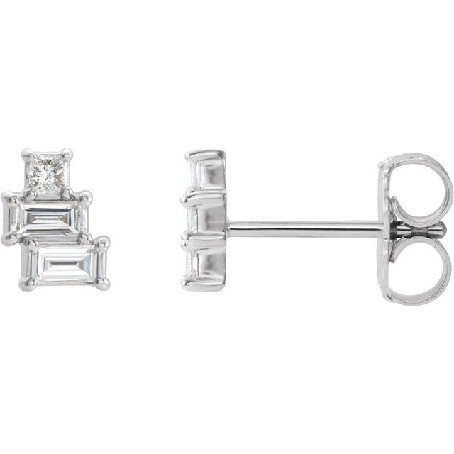 14K White Gold Pair Friction Back Polished 1/4 Ctw Natural Diamond Geometric Cluster Earrings