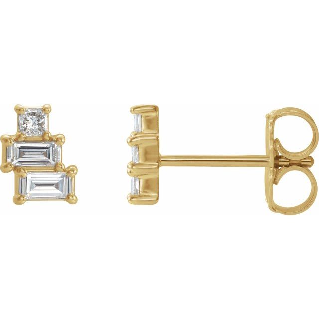 14K Yellow Gold Straight Baguette Friction Back Polished 1/4 Ctw Natural Diamond Geometric Cluster Earrings