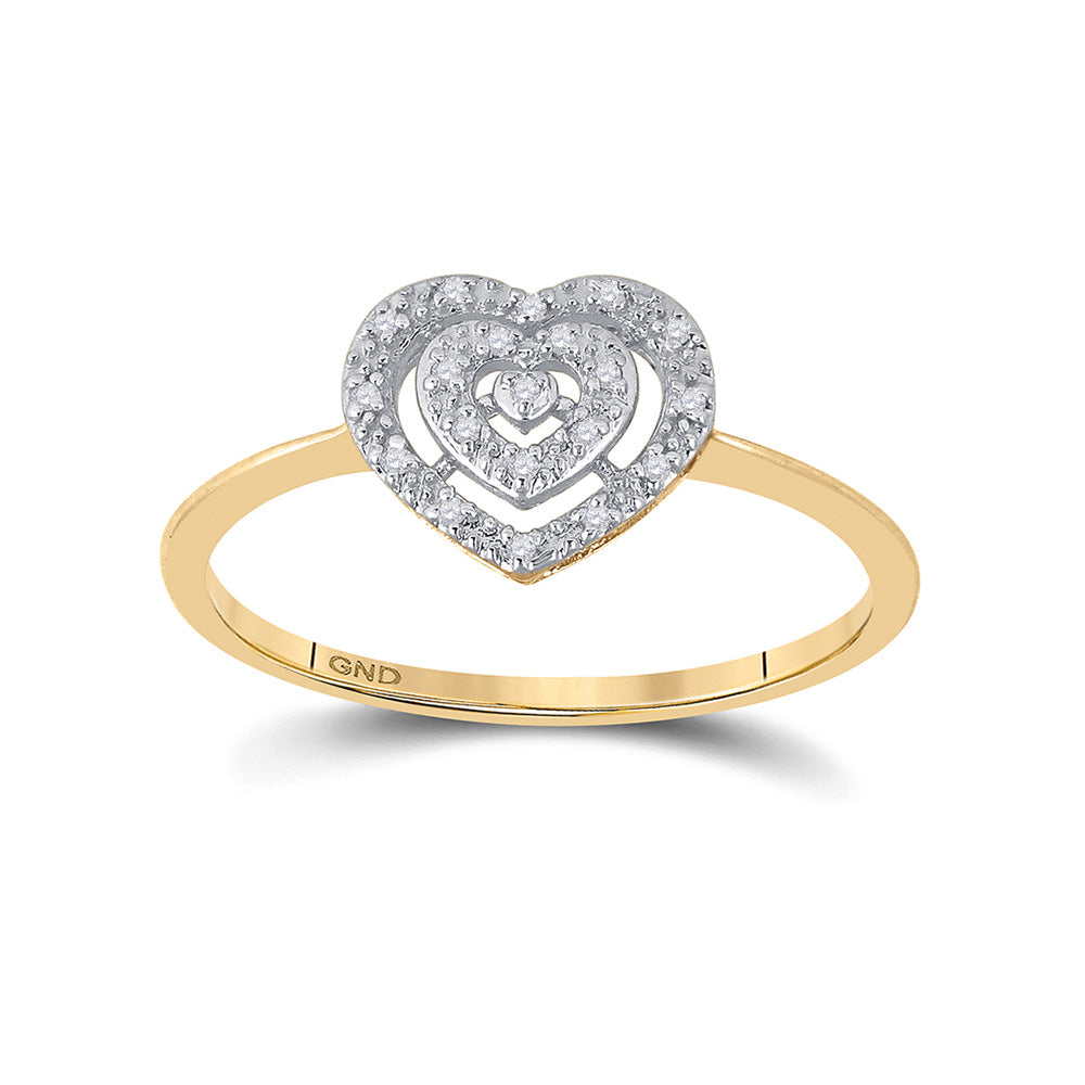 10K Yellow Gold Womens Round Diamond Slender Heart Cluster Ring 1/20 Cttw, Womens Size: 5-10
