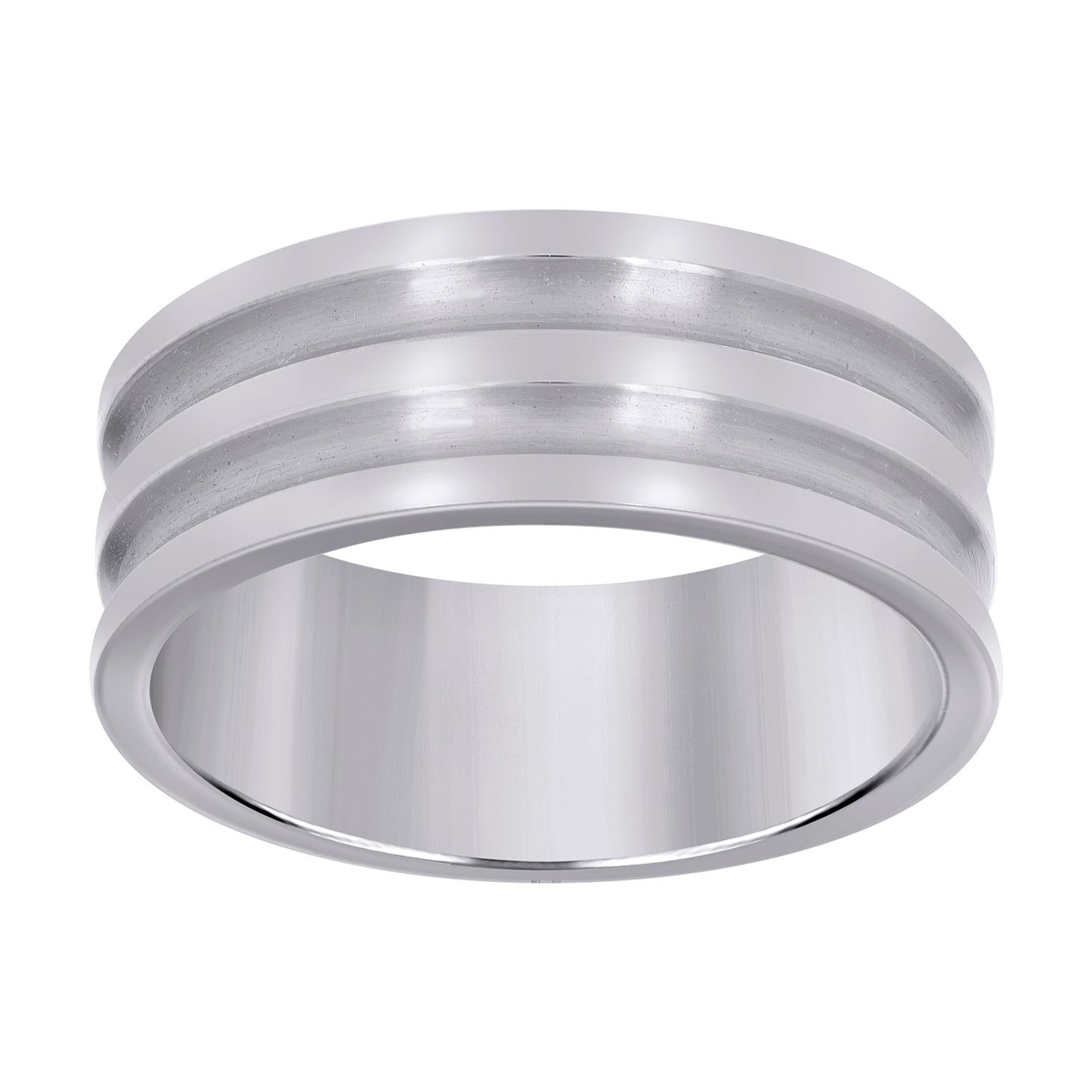 Stainless Steel Mens Brushed Double Grooved Sizes 7 - 14 Comfort-Fit Fashion Bridal Anniversary Wedding Engagement Band Ring