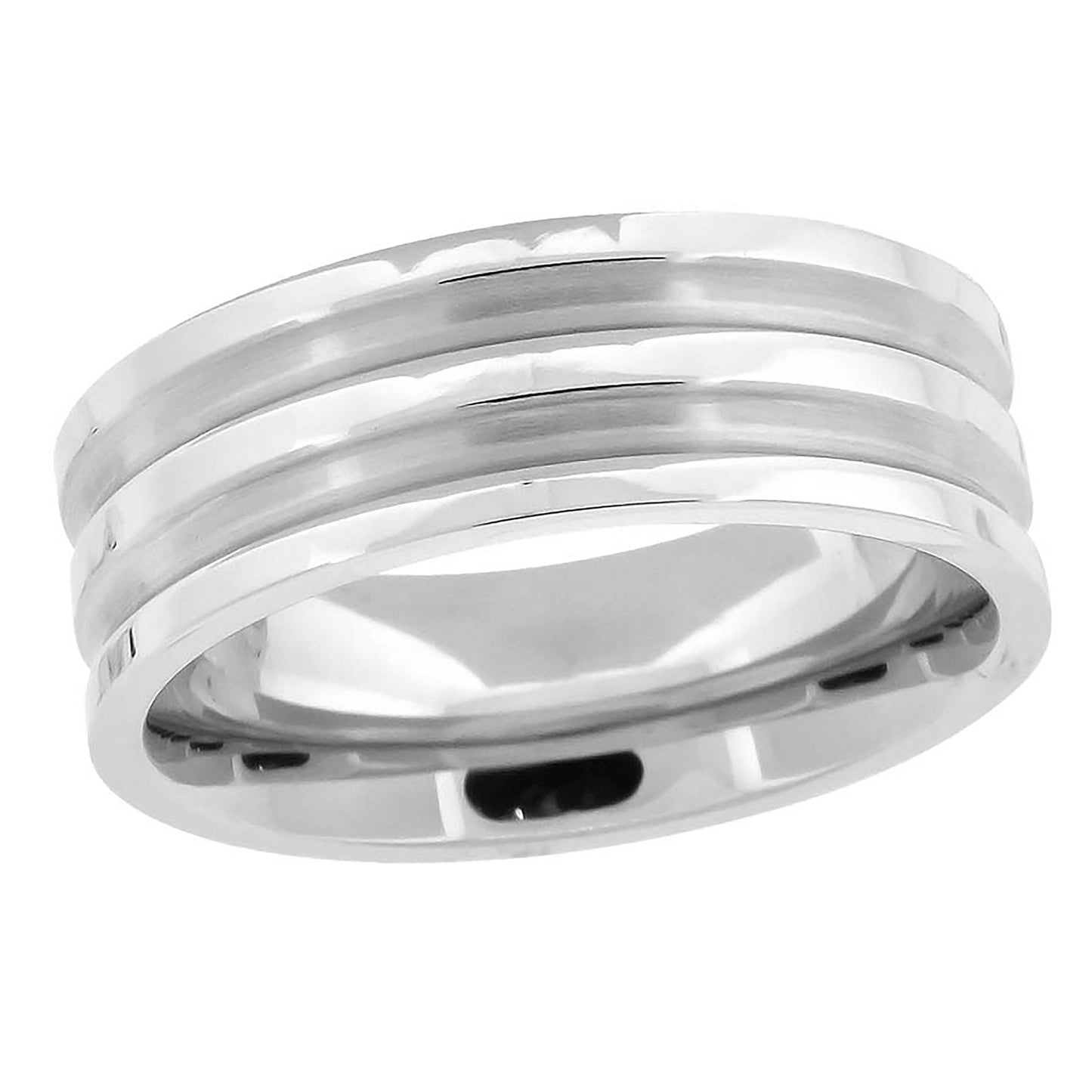 Stainless Steel Mens Brushed Double Grooved Sizes 7 - 14 Comfort-Fit Fashion Bridal Anniversary Wedding Engagement Band Ring