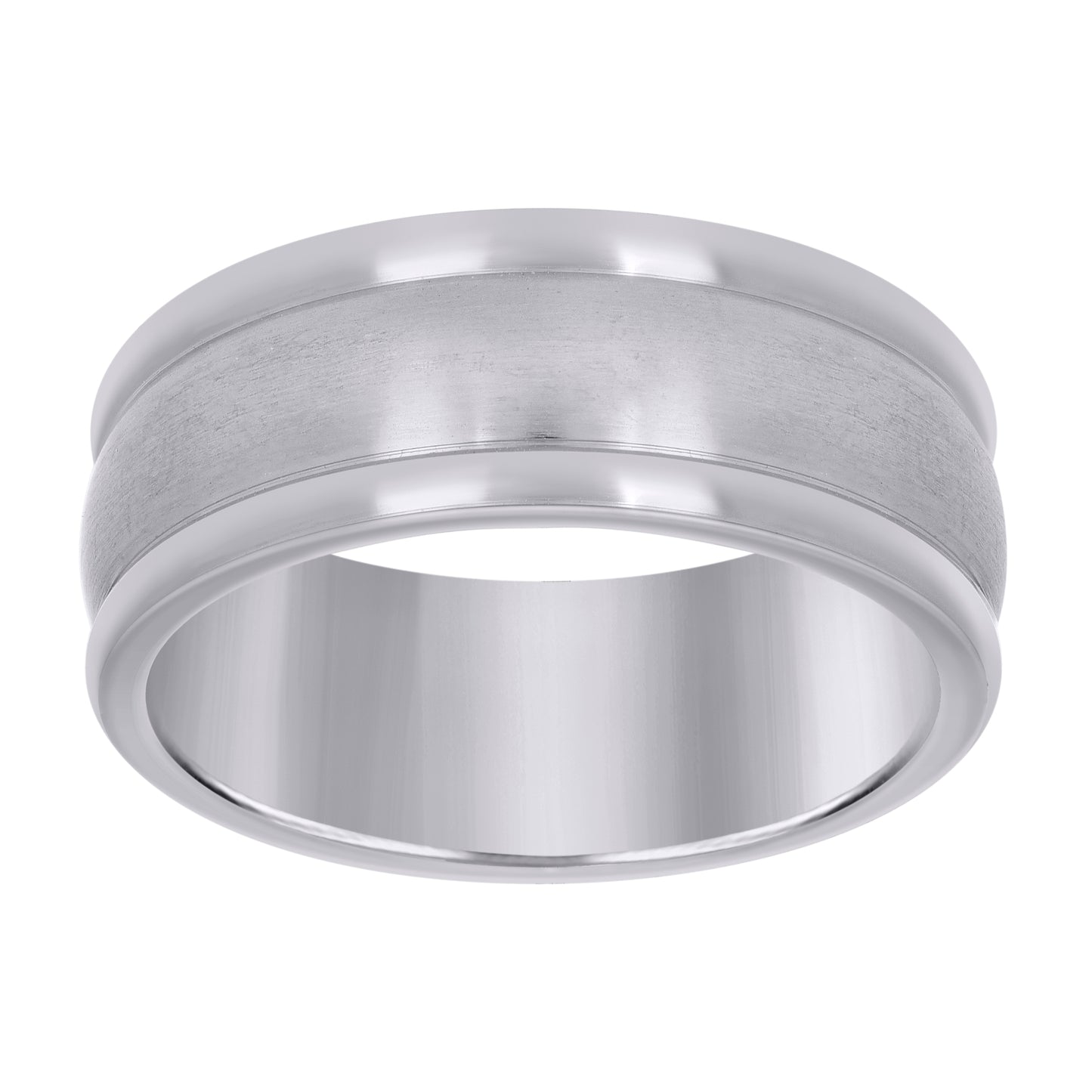 Stainless Steel Mens Center Brushed Round Polished Edges Comfort-Fit Fashion Bridal Anniversary Wedding Engagement Band Ring