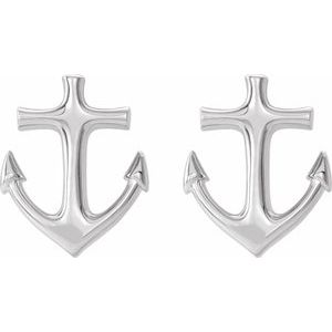 14K White Gold 8.47 X 6.77 Mm Pair Friction Backs Included Polished Anchor Earrings