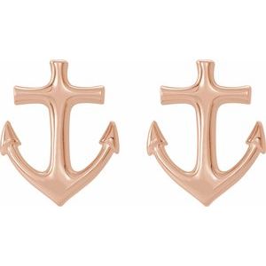 14K Rose Gold 8.47 X 6.77 Mm Pair Friction Backs Included Polished Anchor Earrings