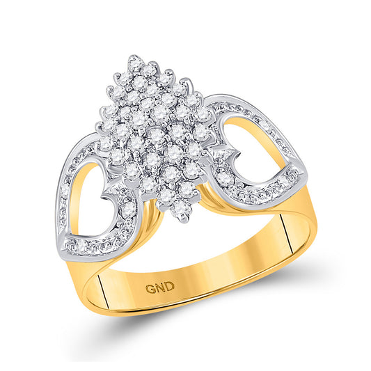 10K Yellow Gold Womens Round Diamond Cluster Heart Ring 1/2 Cttw, Womens Size: 5-10