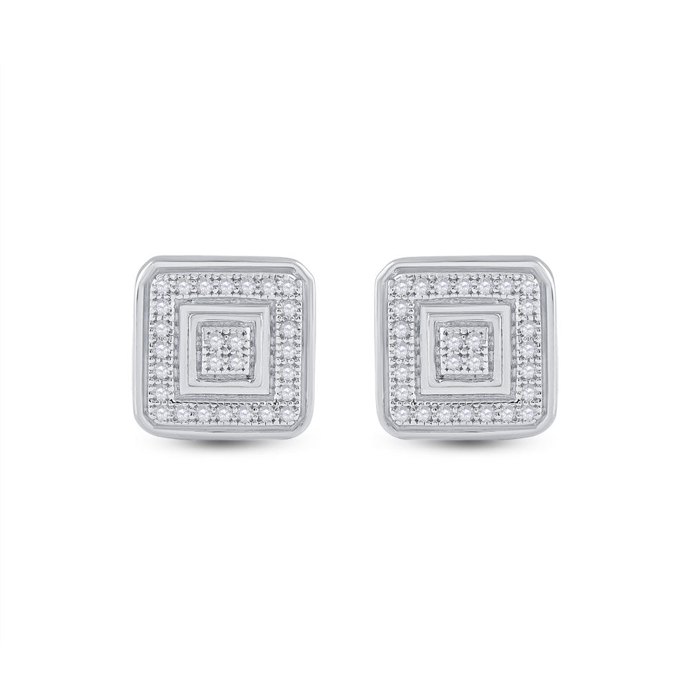 10K White Or Yellow Gold Round Diamond Square Cluster Earrings