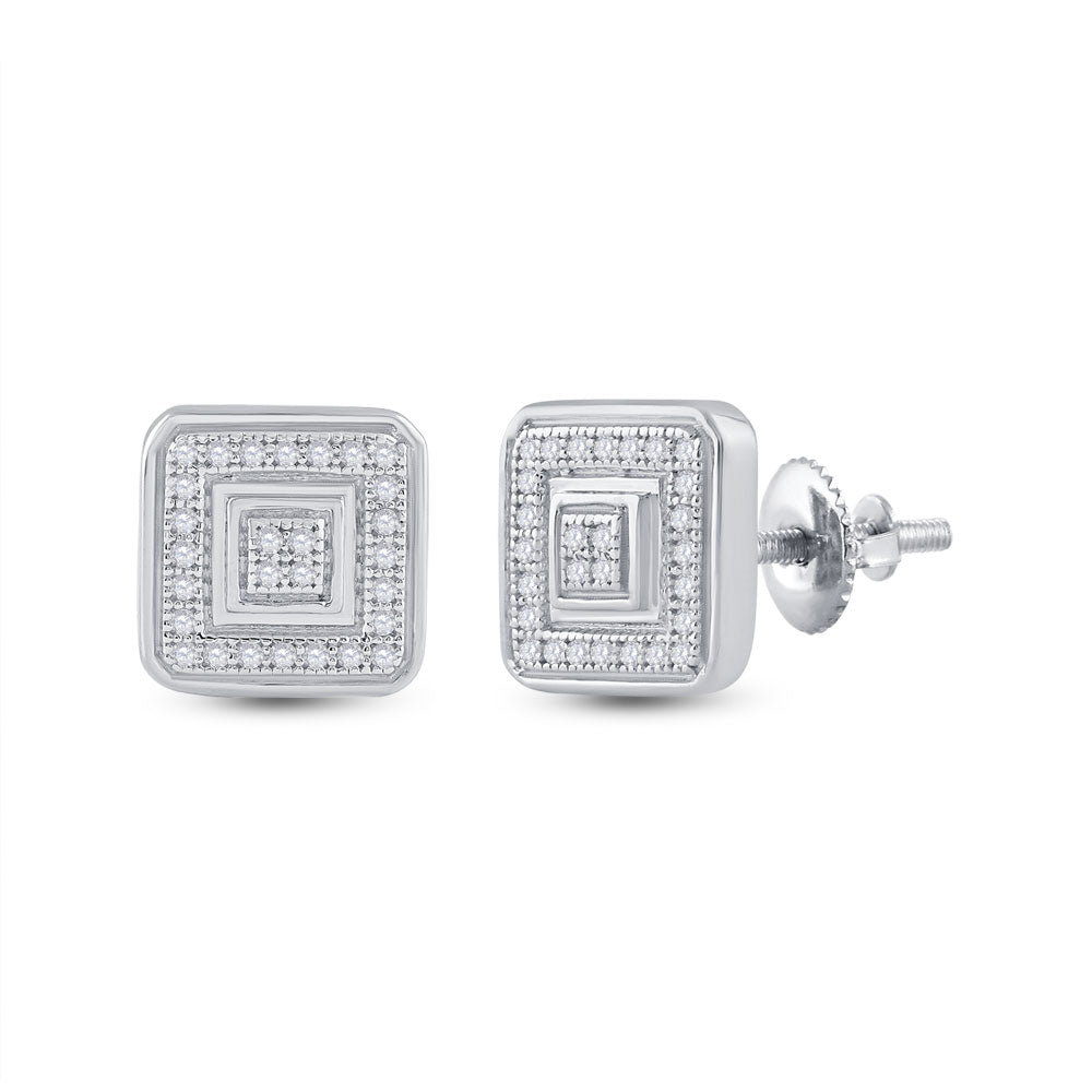 10K White Or Yellow Gold Round Diamond Square Cluster Earrings