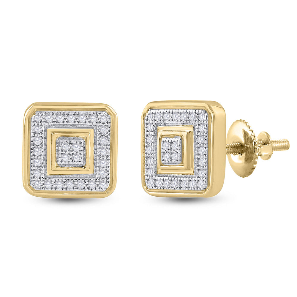 10K White Or Yellow Gold Round Diamond Square Cluster Earrings