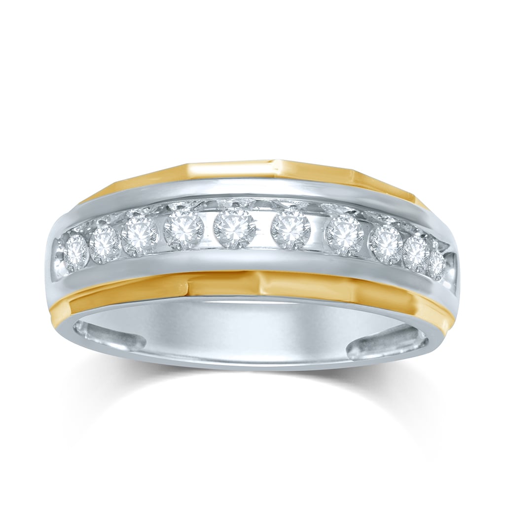 14K Yellow & White Gold 0.24CT Round Diamond Mens Ring