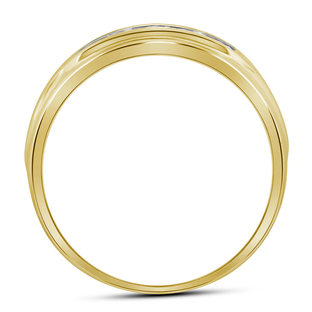 10K Yellow Gold Mens Round Diamond Wedding 5-Stone Band Ring 1/10 Cttw, Mens Size: 7-13