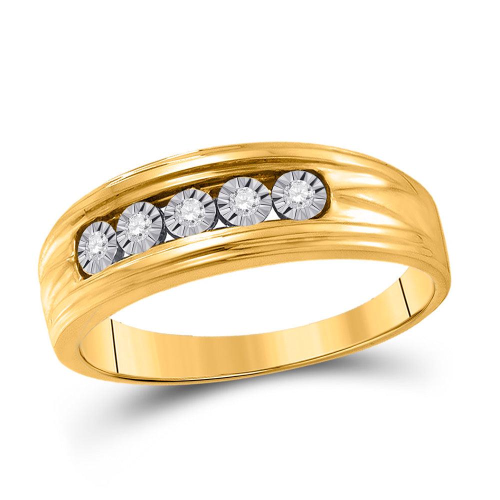 10K Yellow Gold Mens Round Diamond Wedding 5-Stone Band Ring 1/10 Cttw, Mens Size: 7-13