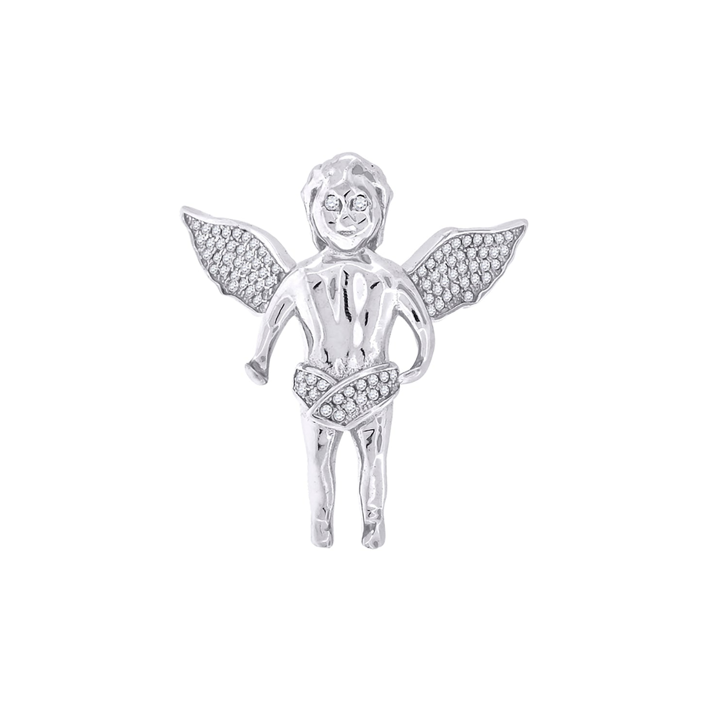Sterling Silver Mens Cubic Zirconia Religious Praying Angel Charm Pendant