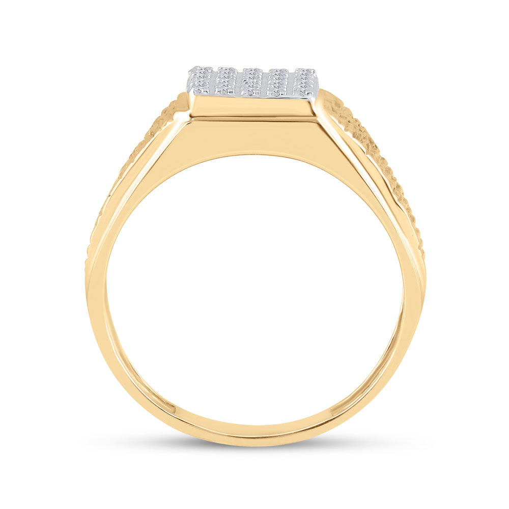 10K Yellow Gold Mens Round Diamond Square Cluster Ring 1/8 Cttw, Mens Size: 7-13