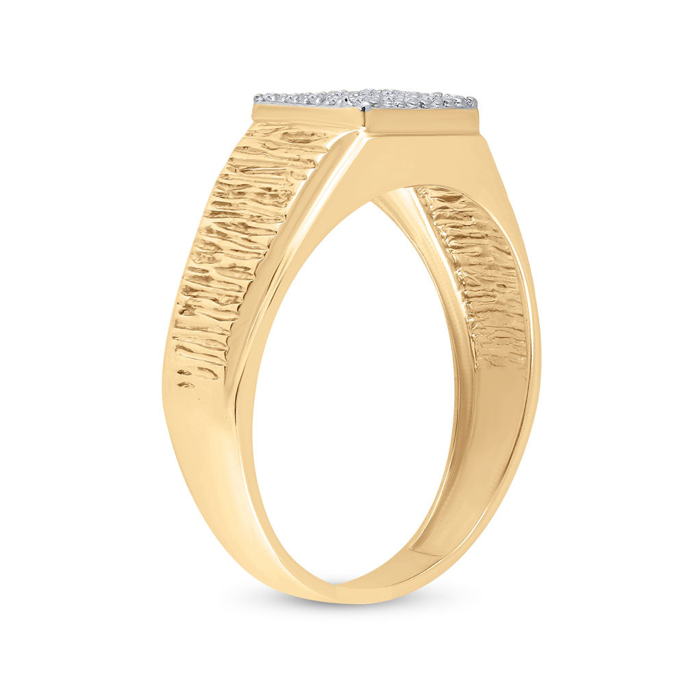 10K Yellow Gold Mens Round Diamond Square Cluster Ring 1/8 Cttw, Mens Size: 7-13