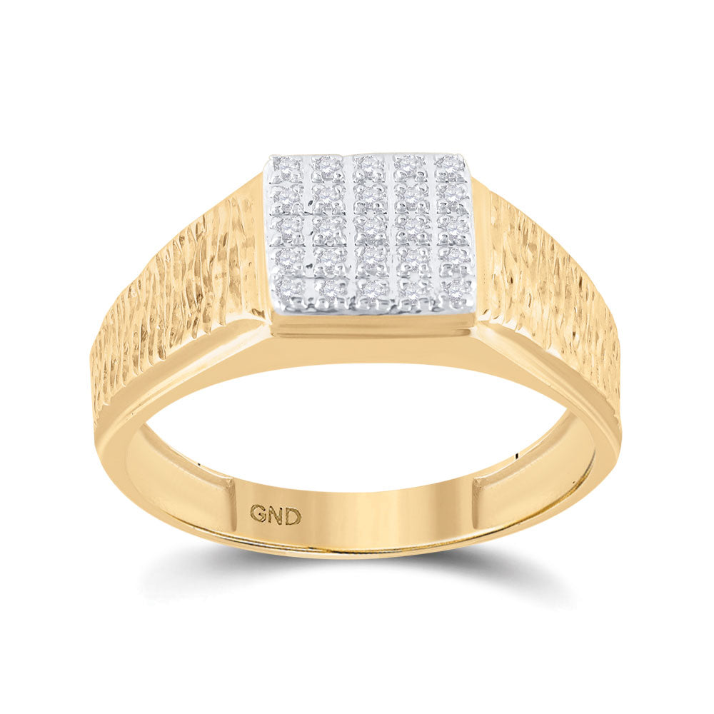 10K Yellow Gold Mens Round Diamond Square Cluster Ring 1/8 Cttw, Mens Size: 7-13