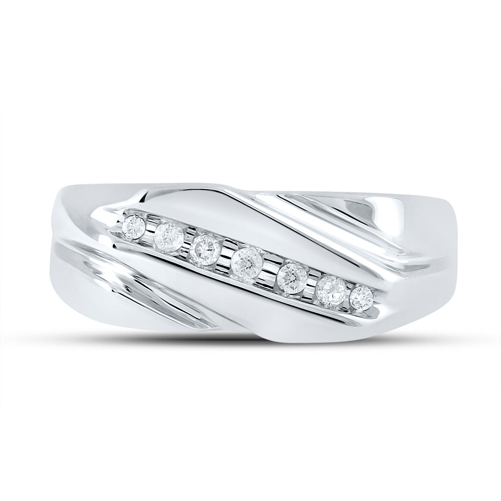 10K White Gold Mens Round Diamond Wedding Band Ring 1/8 Cttw, Mens Size: 7-13