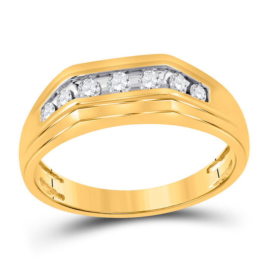 10K Yellow Gold Mens Round Diamond Flat Top Band Ring 1/4 Cttw, Mens Size: 7-13