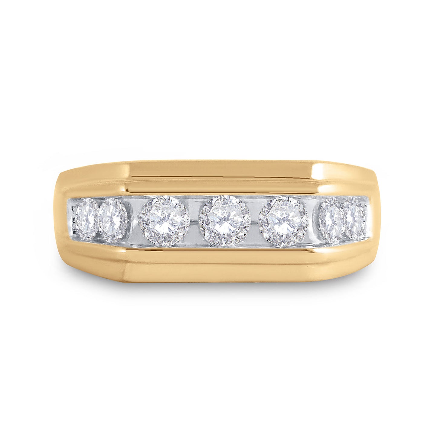 10K Yellow Gold Mens Round Diamond Flat Top Band Ring 1 Cttw, Mens Size: 7-13