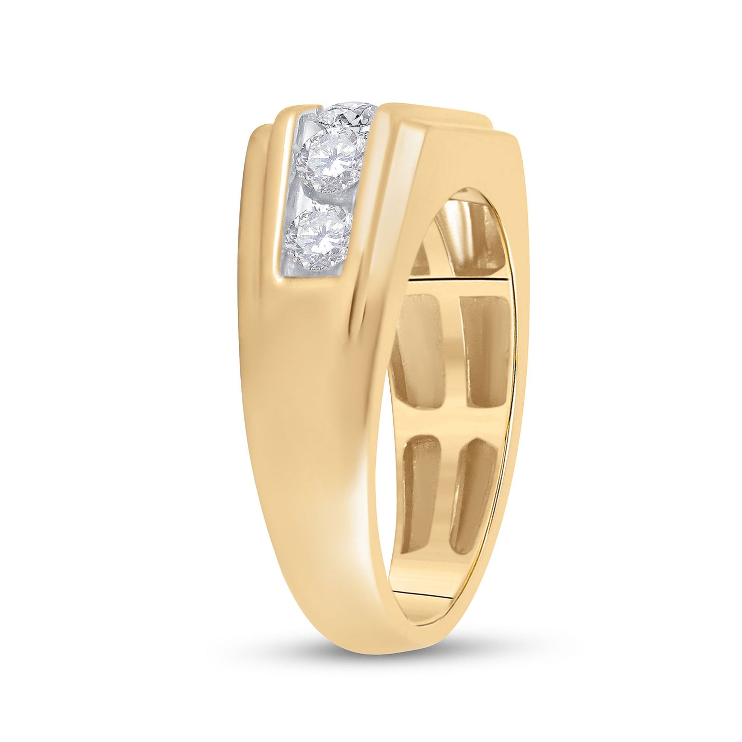 10K Yellow Gold Mens Round Diamond Flat Top Band Ring 1 Cttw, Mens Size: 7-13