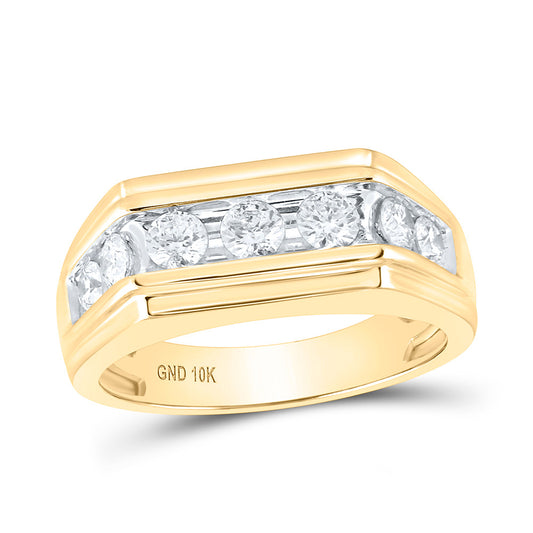 10K Yellow Gold Mens Round Diamond Flat Top Band Ring 1 Cttw, Mens Size: 7-13