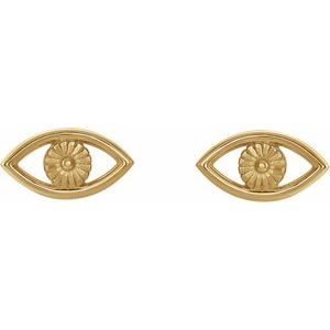 14K Yellow Gold Pair Friction Backs Evil Eye Stud Earrings