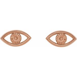 14K Rose Gold Pair Friction Backs Evil Eye Stud Earrings