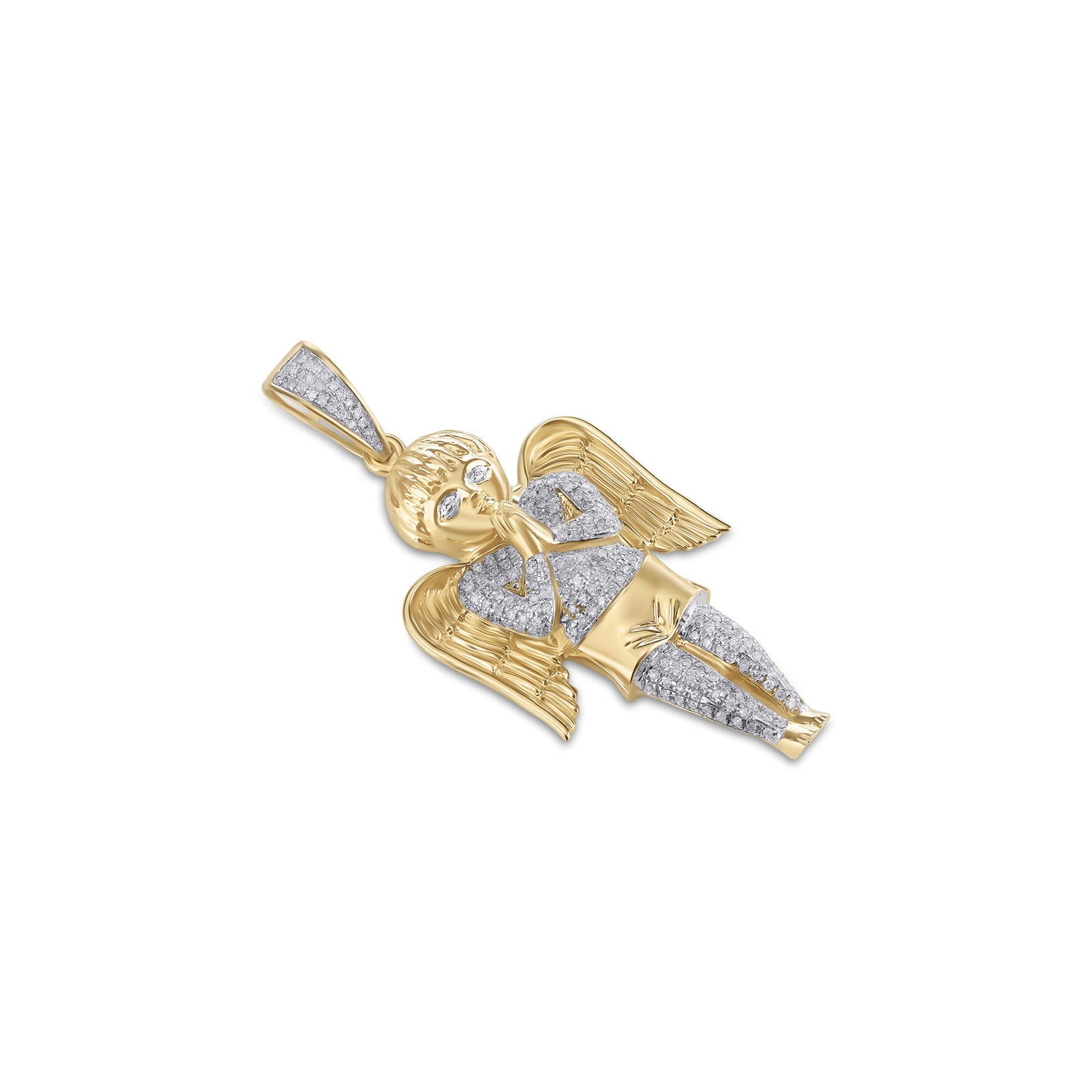 10K Yellow Gold 0.38-0.46 Cttw Round Diamond Ladies Angel Pendant