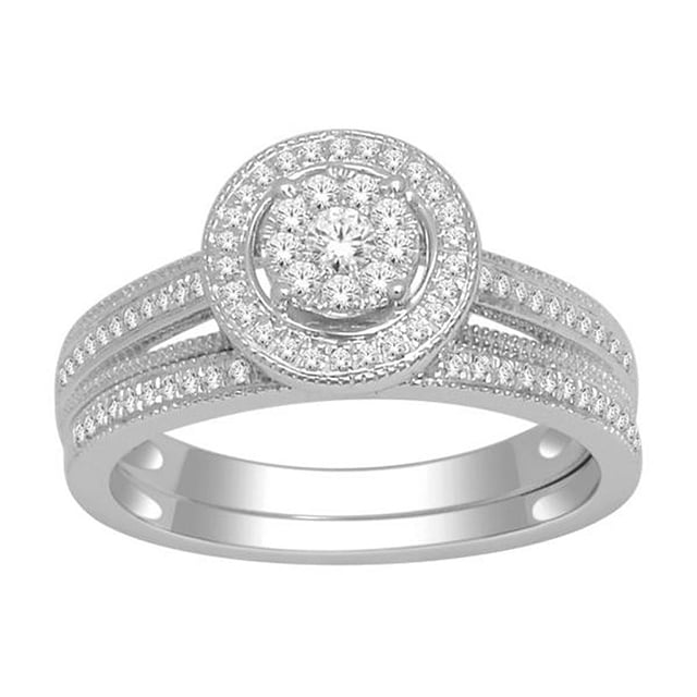 14K White Gold Ladies 0.33 Cttw Round Diamond Bridal Ring Set