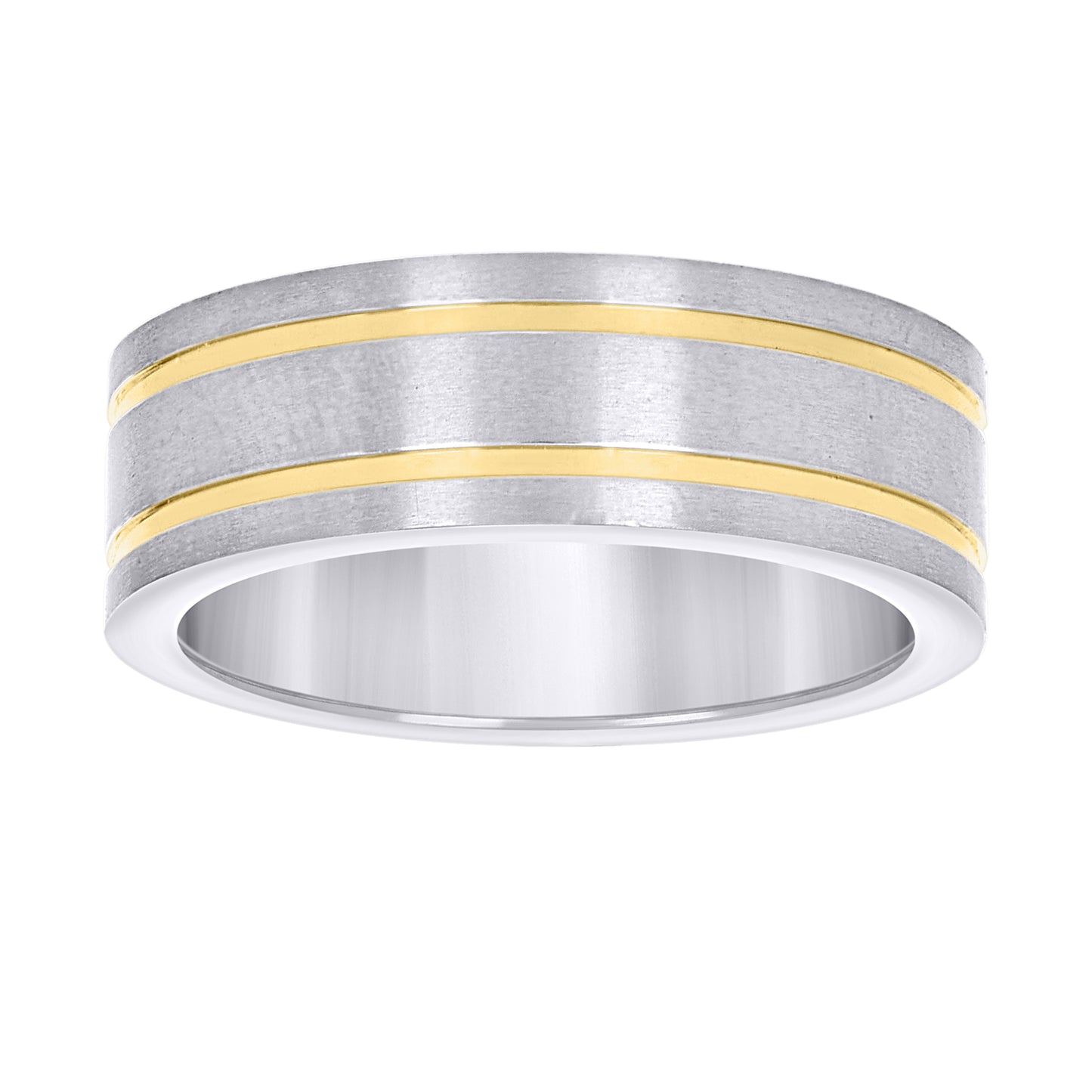 Stainless Steel Mens Two-Tone Double Grooved Brushed Comfort-Fit Fashion Bridal Anniversary Wedding Engagement Band Ring
