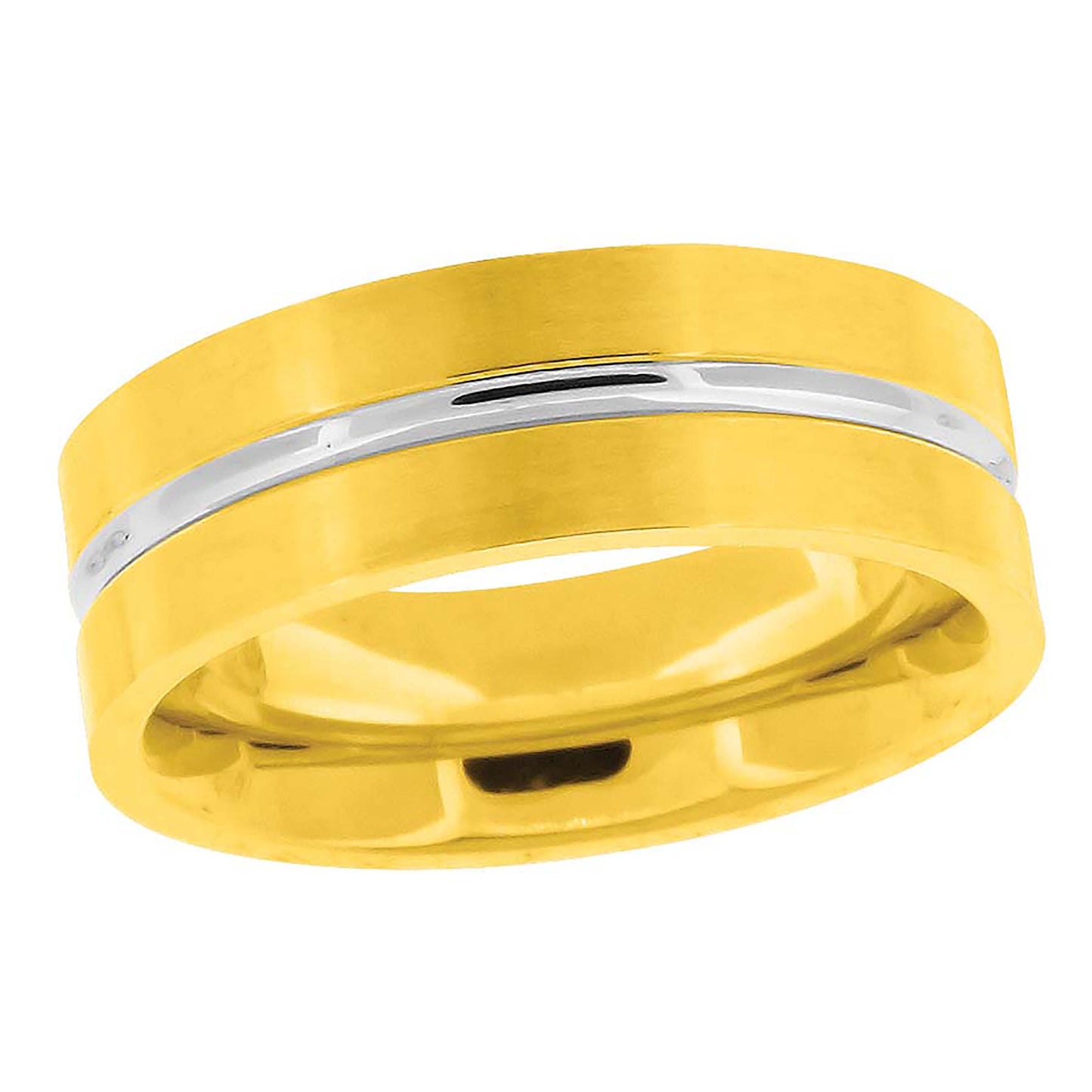 Stainless Steel Mens Two-Tone Center Grooved Sizes 7 - 14 Comfort-Fit Fashion Bridal Anniversary Wedding Engagement Band Ring