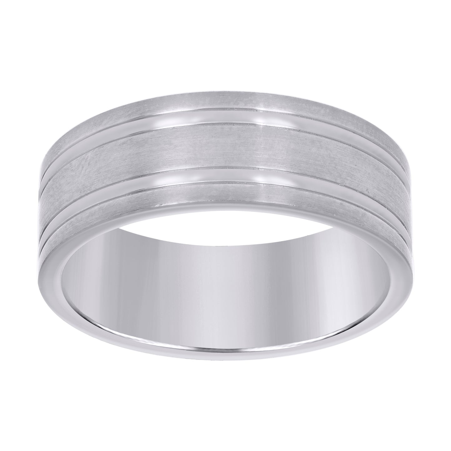 Stainless Steel Men's Double Grooved Brushed Sizes 7 - 14 Comfort-Fit Fashion Bridal Anniversary Wedding Engagement Band Ring