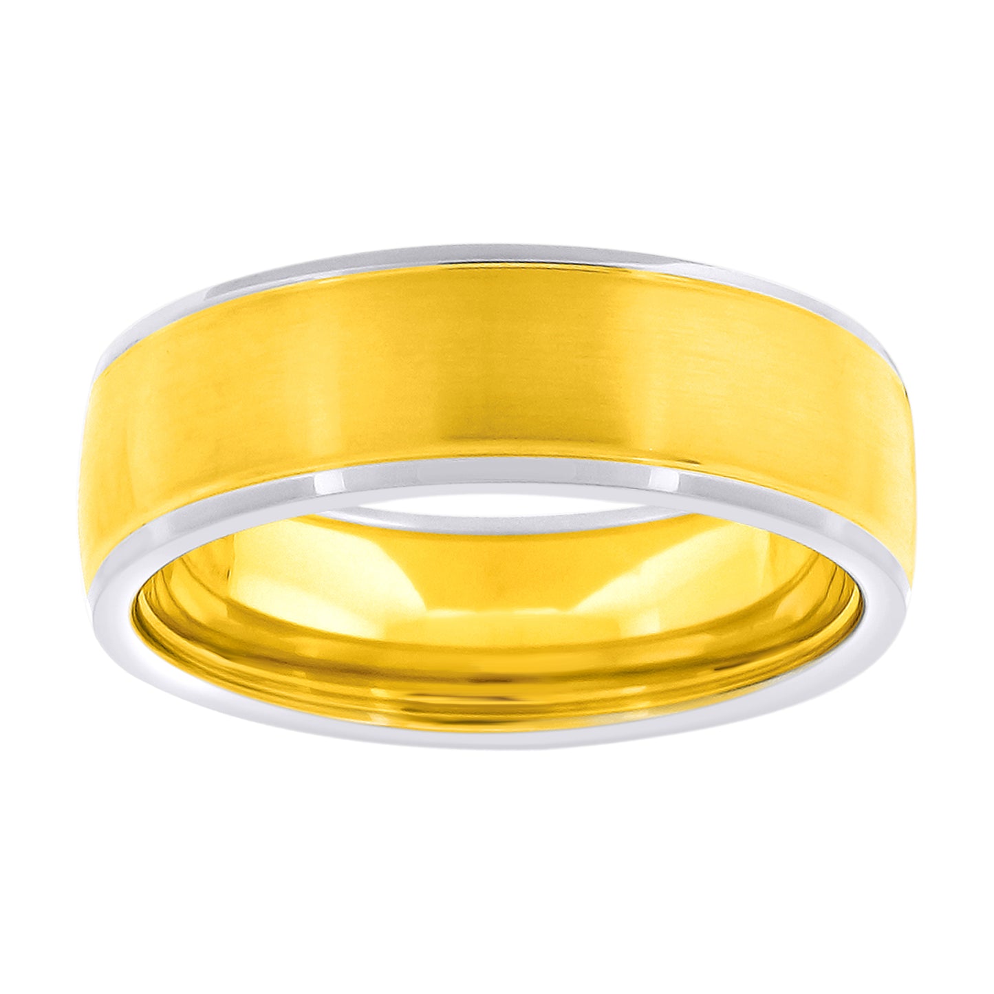 Stainless Steel Mens Two-Tone Brushed Center Sizes 7 - 14 Comfort-Fit Fashion Bridal Anniversary Wedding Engagement Band Ring