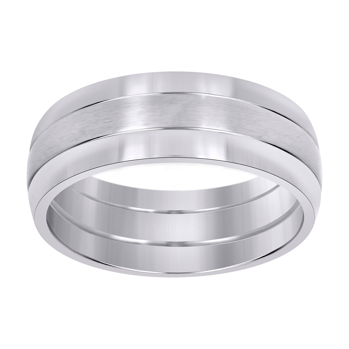Stainless Steel Men's Center Brushed Double Grooved Sizes 7 - 14 Comfort-Fit Fashion Bridal Anniversary Wedding Engagement Band Ring