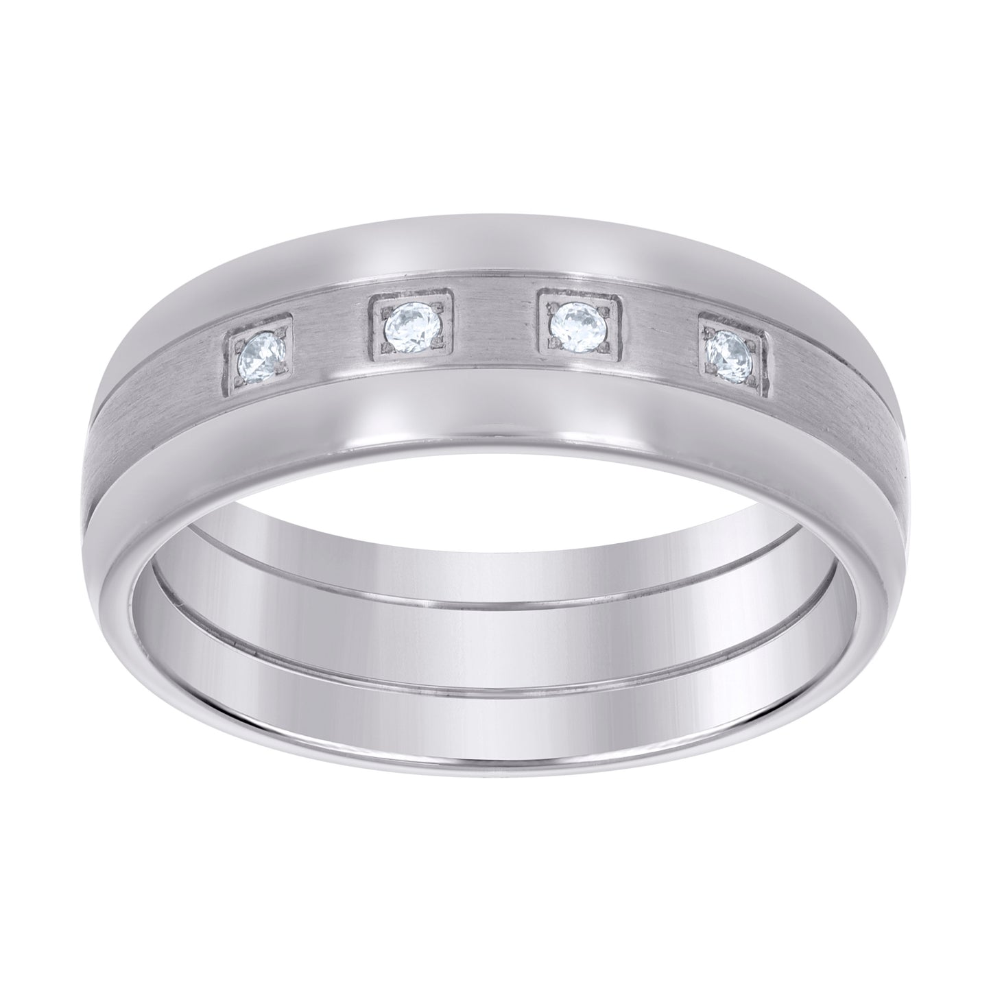 Stainless Steel Mens Cubic Zirconia Center Brushed Sizes 7 - 14 Comfort-Fit Fashion Bridal Anniversary Wedding Engagement Band Ring