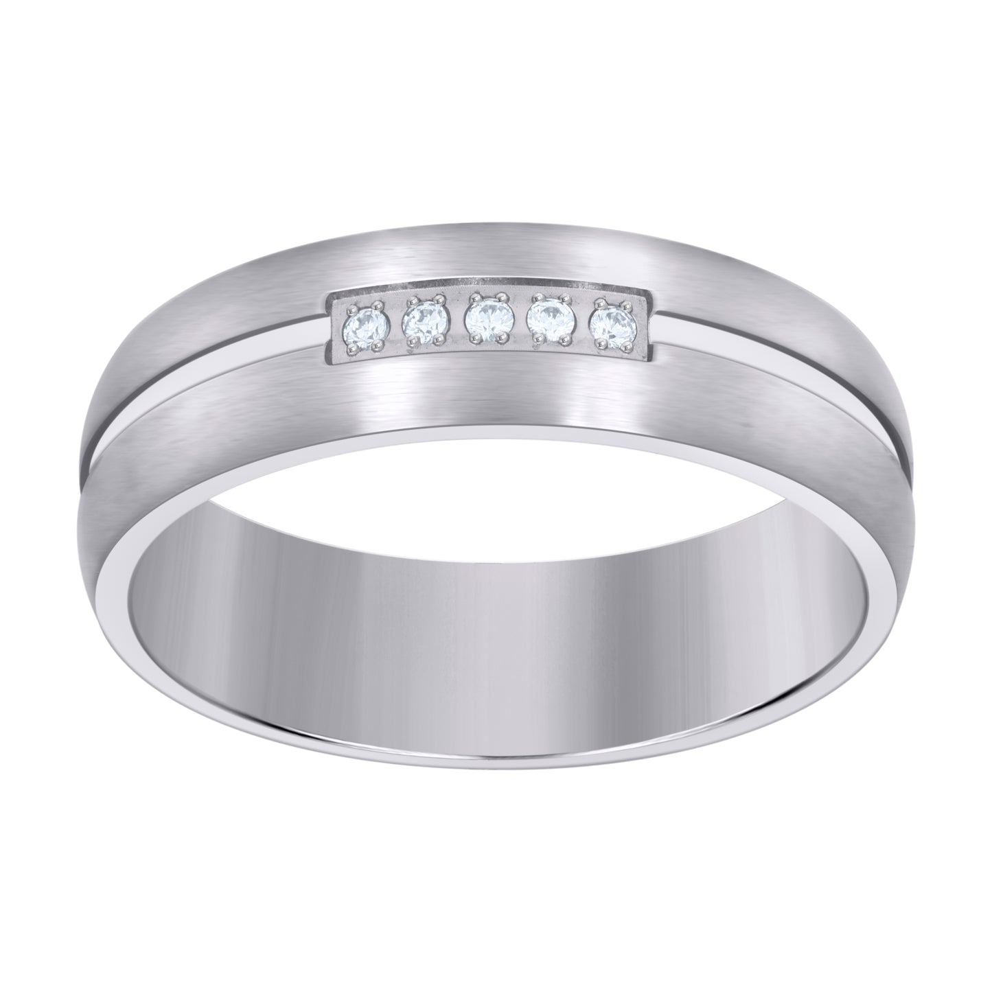 Stainless Steel Mens Cubic Zirconia Center Grooved Brushed Comfort-Fit Fashion Bridal Anniversary Wedding Engagement Band Ring