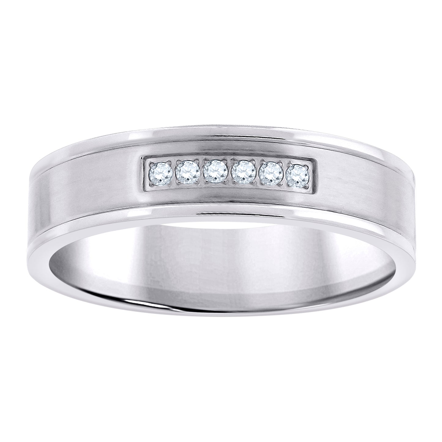 Stainless Steel Mens Cubic Zirconia Brushed Center Step Edges Comfort-Fit Fashion Bridal Anniversary Wedding Engagement Band Ring
