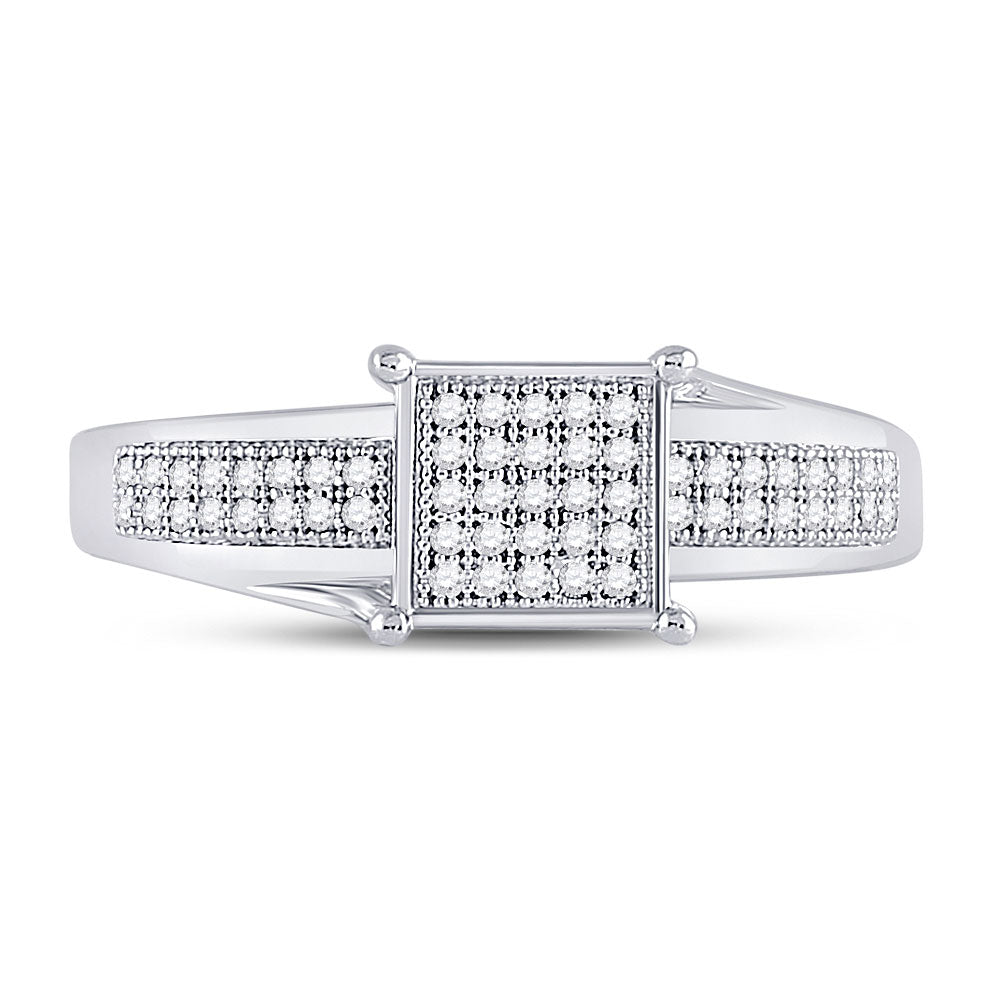Sterling Silver Womens Round Diamond Square Cluster Ring 1/6 Cttw, Womens Size: 5-10
