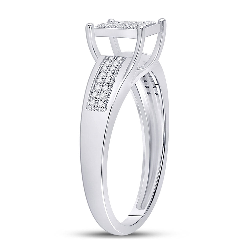 Sterling Silver Womens Round Diamond Square Cluster Ring 1/6 Cttw, Womens Size: 5-10