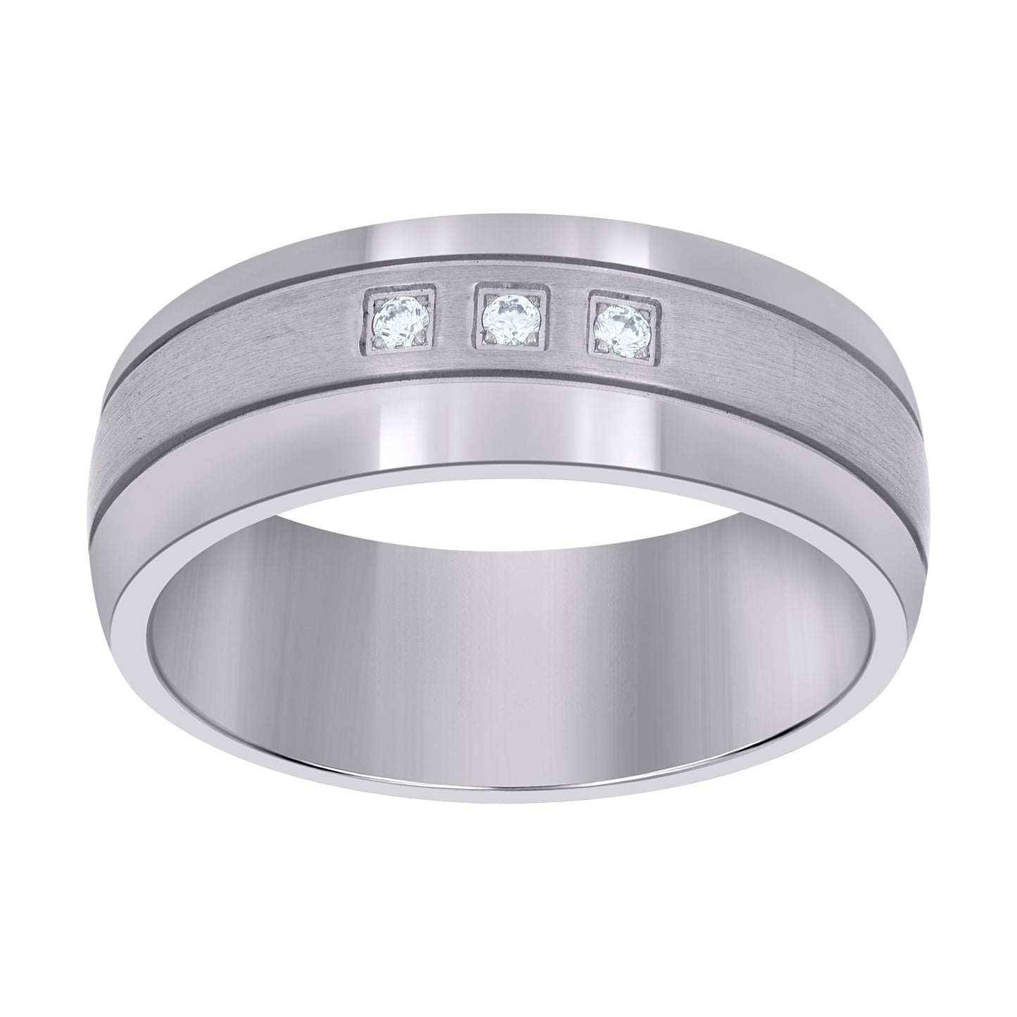 Stainless Steel Mens Cubic Zirconia Grooved Sizes 7 - 14 Comfort-Fit Fashion Bridal Anniversary Wedding Engagement Band Ring