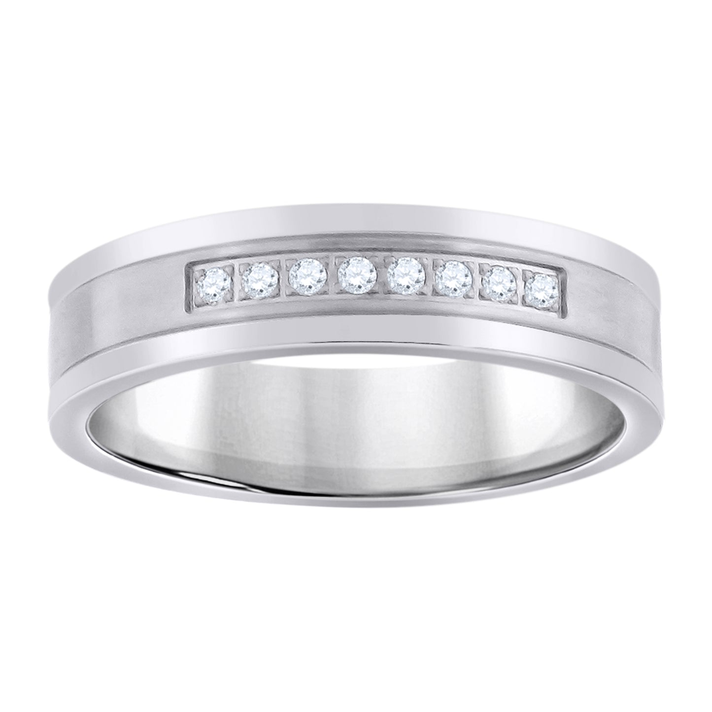 Stainless Steel Mens Cubic Zirconia Center Brushed Double Grooved Comfort-Fit Bridal Anniversary Wedding Engagement Band Ring