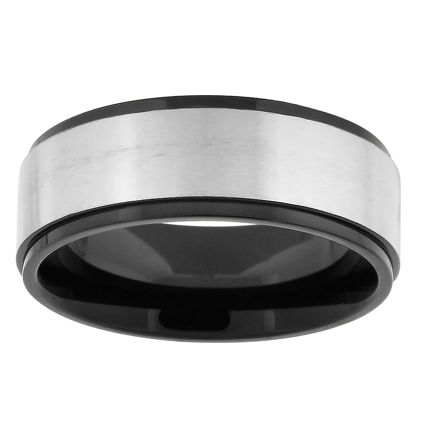 Stainless Steel Mens Two-Tone Brushed Center Carbon Fiber Step Edges Comfort-Fit Bridal Anniversary Wedding Engagement Band Ring
