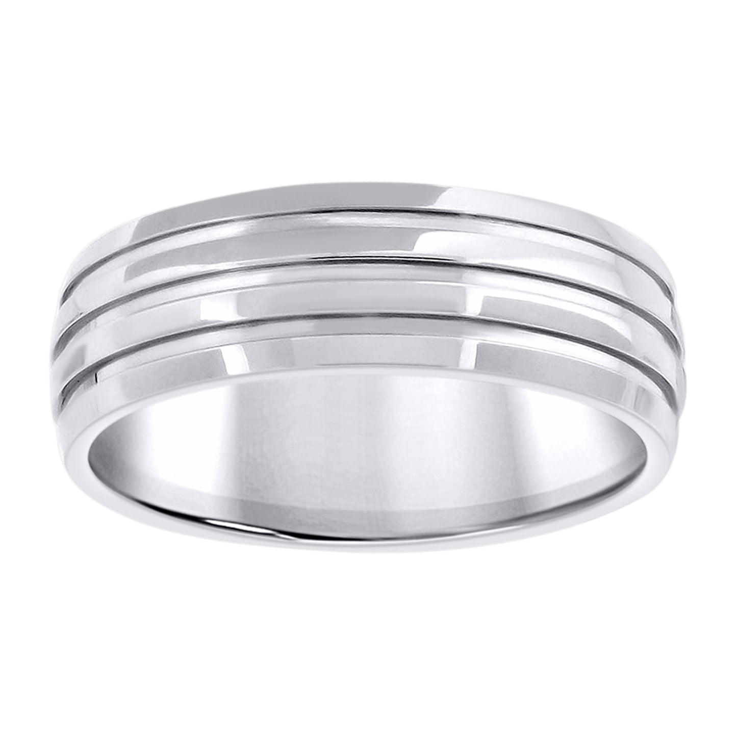 Stainless Steel Men's Triple Grooved Polished Sizes 7 - 14 Comfort-Fit Fashion Bridal Anniversary Wedding Engagement Band Ring