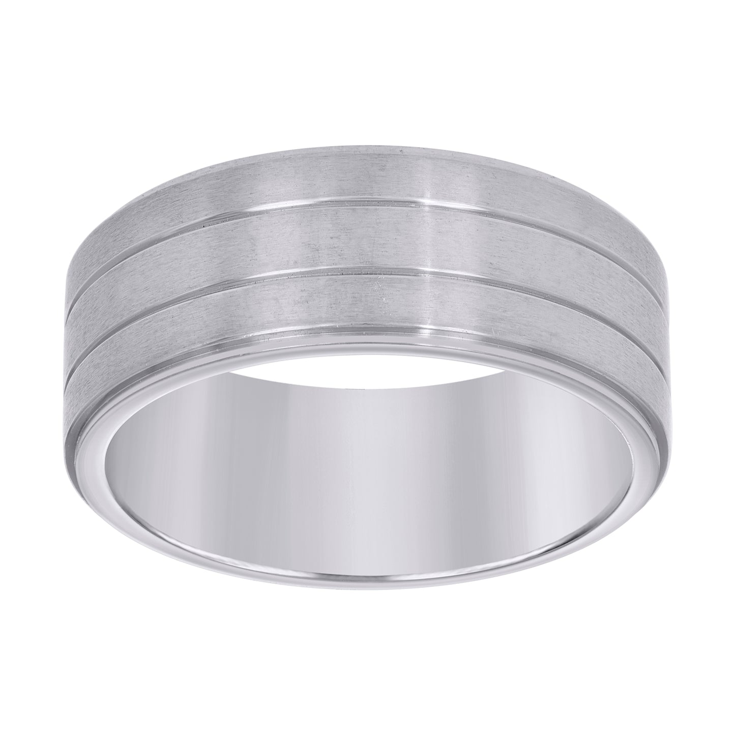 Stainless Steel Mens Double Grooved Brushed Sizes 7 - 14 Comfort-Fit Fashion Bridal Anniversary Wedding Engagement Band Ring