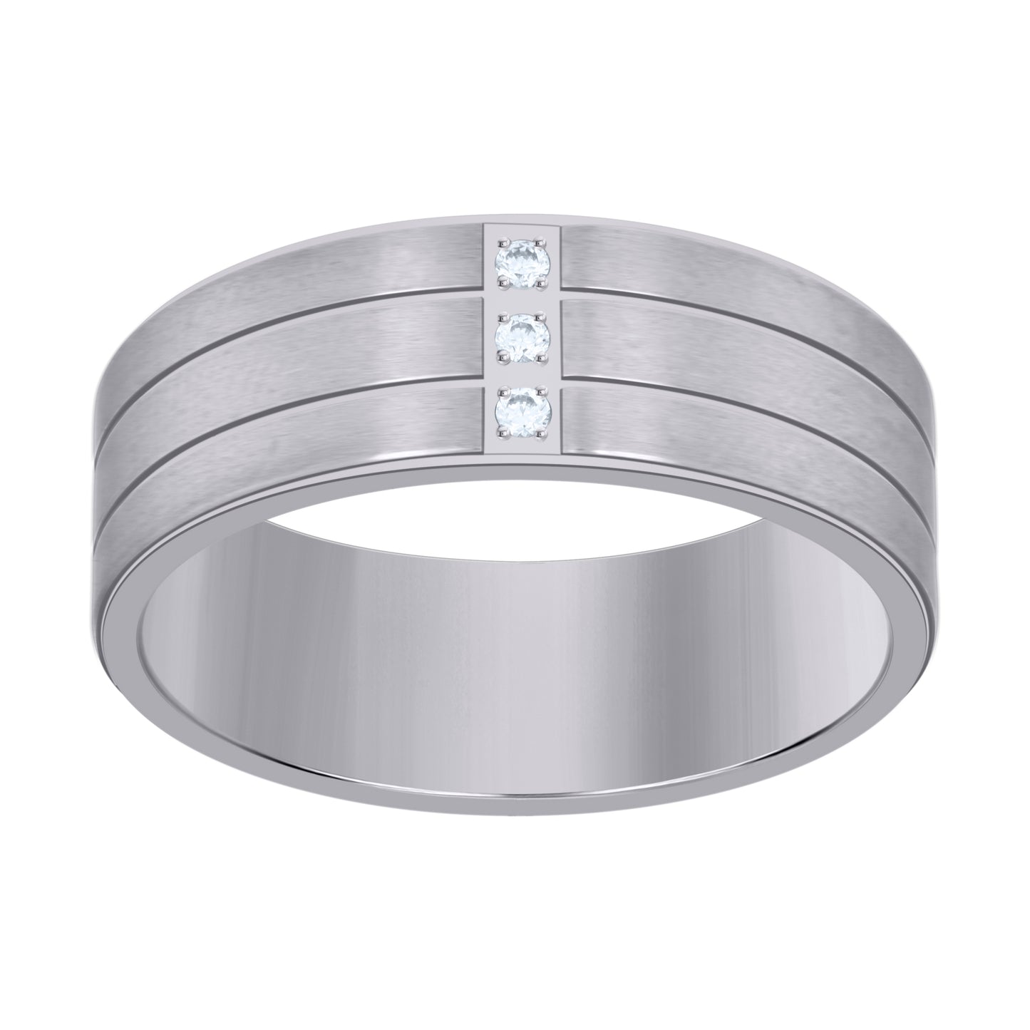 Stainless Steel Mens Cubic Zirconia Double Grooved Polished Comfort-Fit Fashion Bridal Anniversary Wedding Engagement Band Ring
