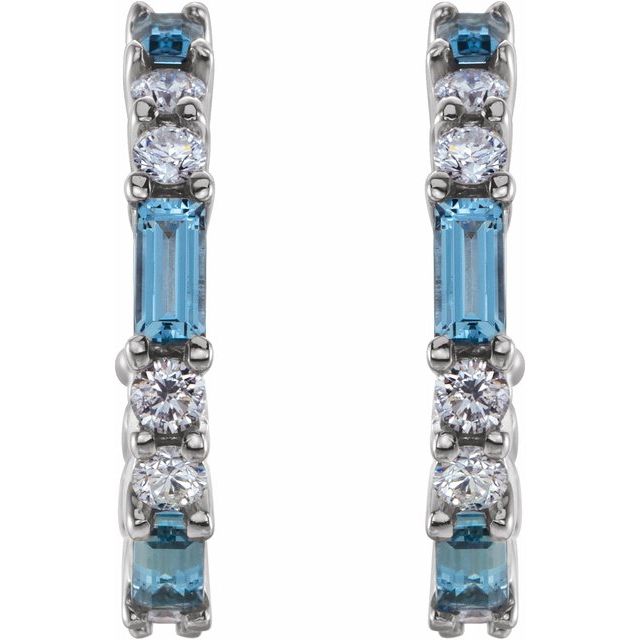 14K White Gold Straight Baguette 4 X 2 Mm Friction Back Polished Natural Aquamarine And 1/2 Ctw Natural Diamond Earrings