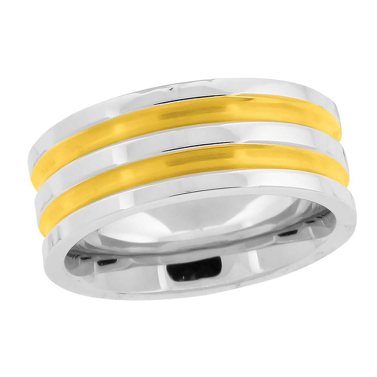Stainless Steel Mens Two-Tone Double Grooved Sizes 7 - 14 Comfort-Fit Fashion Bridal Anniversary Wedding Engagement Band Ring